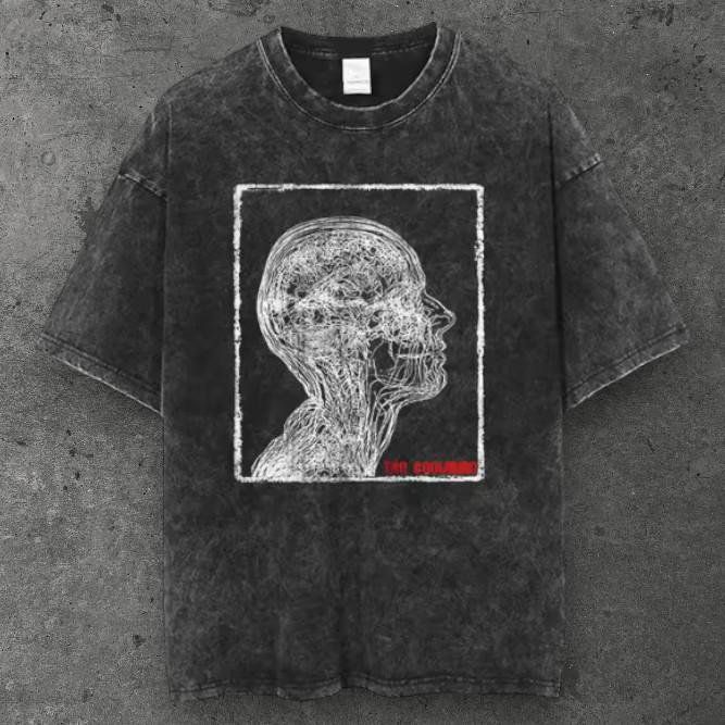 Mens Neural Skull Oversized T Shirt Acid Washed Black Alt Fashion S-4XL S