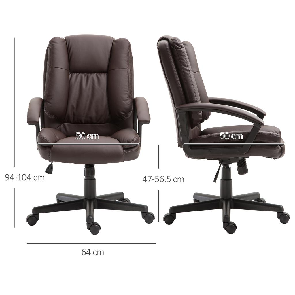 Desk Chair, PU Leather Office Chair with Adjustable Height and Swivel Wheels, for Home Work Study, Brown