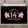 Sfondo 2D per Festa di 14° Compleanno, Sfondo Fotografico con Palloncini Nero Oro Rosa
