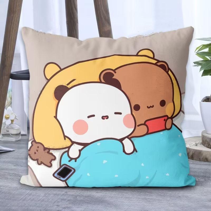 Panda Bubu And Dudu Printing Throw Pillow Cartoon Square Pillow Kawaii Anime Soft Waist Sofa Cushion Throw Bedroom Pillows