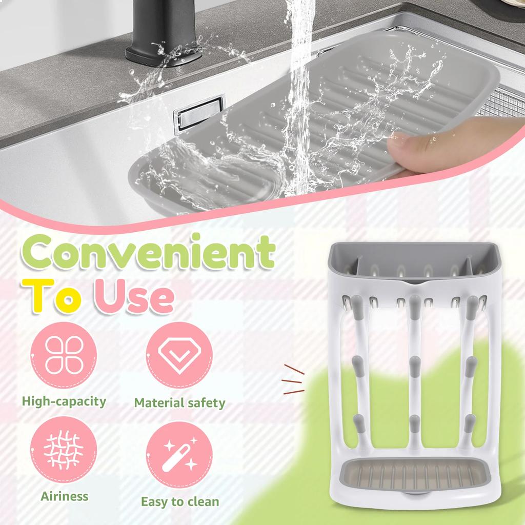 Vertical Baby Bottle Drying Rack Space Saving Countertop Holder Detachable Tray Design Suitable for Baby Bottles Cups