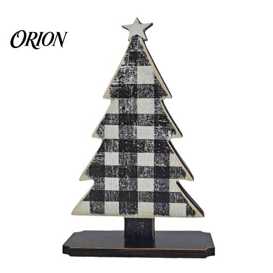 Desktop Xmas Party Centerpieces Rustic Christmas Tree Table Decoration, Vintage Wooden Standing Sign with Decor Base for Winter Home Office, Farmhouse