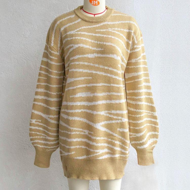Women Casual Loose Waist Mini Knitting Sweater Dress O Neck Full Sleeve Above Knee Straight Clouds Pattern Spring Fall S-L