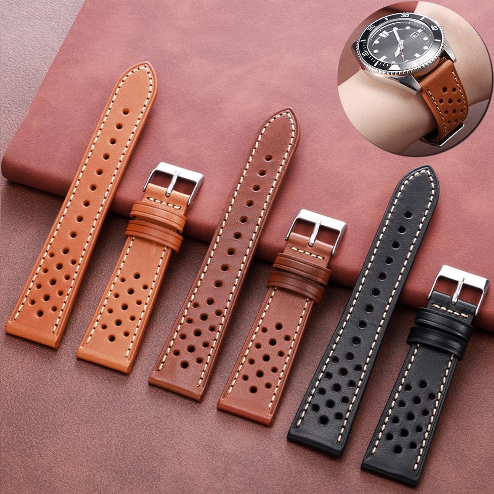 Handgefertigtes atmungsaktives Rindsleder-Uhrenarmband 18mm 20mm 22mm für Seiko für Omega Vintage Herren-Armband Uhrenarmband Zubehör