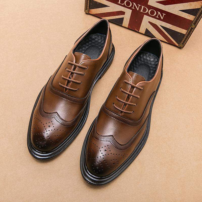 Fashion Size 38-46 Retro Men Block Leather Shoes Luxury Casual Comfortable Fashion Leather Shoes European Business Wedding Banquet Shoes
