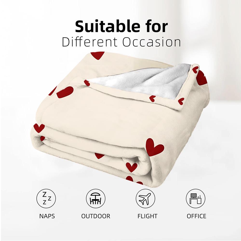 Minimal Burgundy Heart Cartoon Anime Print Flannel Blanket Soft Warm Throw for Kids Bedroom Sofa Christmas Office Car
