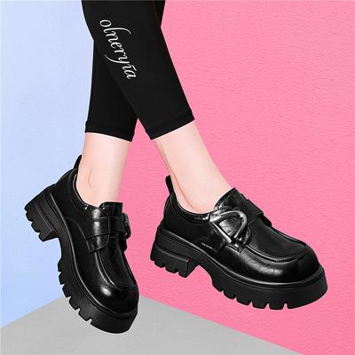Plateau-Neue Retro-Freizeit-Plateau-Absatzschuhe vielseitige fußgerechte kleine Lederschuhe Absatzschuhe Damen