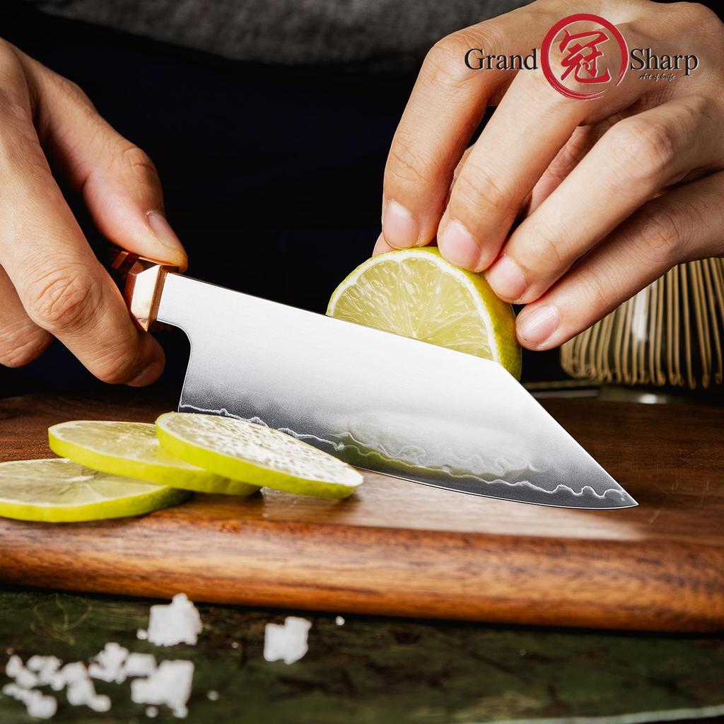 Grandsharp 3 Layer Composite ZDP-189 Steel 5.5 Inch Bunka Knife Chef Knife Mkuruti Wood Handle 420J2 Stainless Steel Cutter