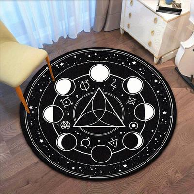 1pc Moon Phase Divination Round Rug - Polyester Non-Slip Washable Rug for Bedroom Living Room Decoration