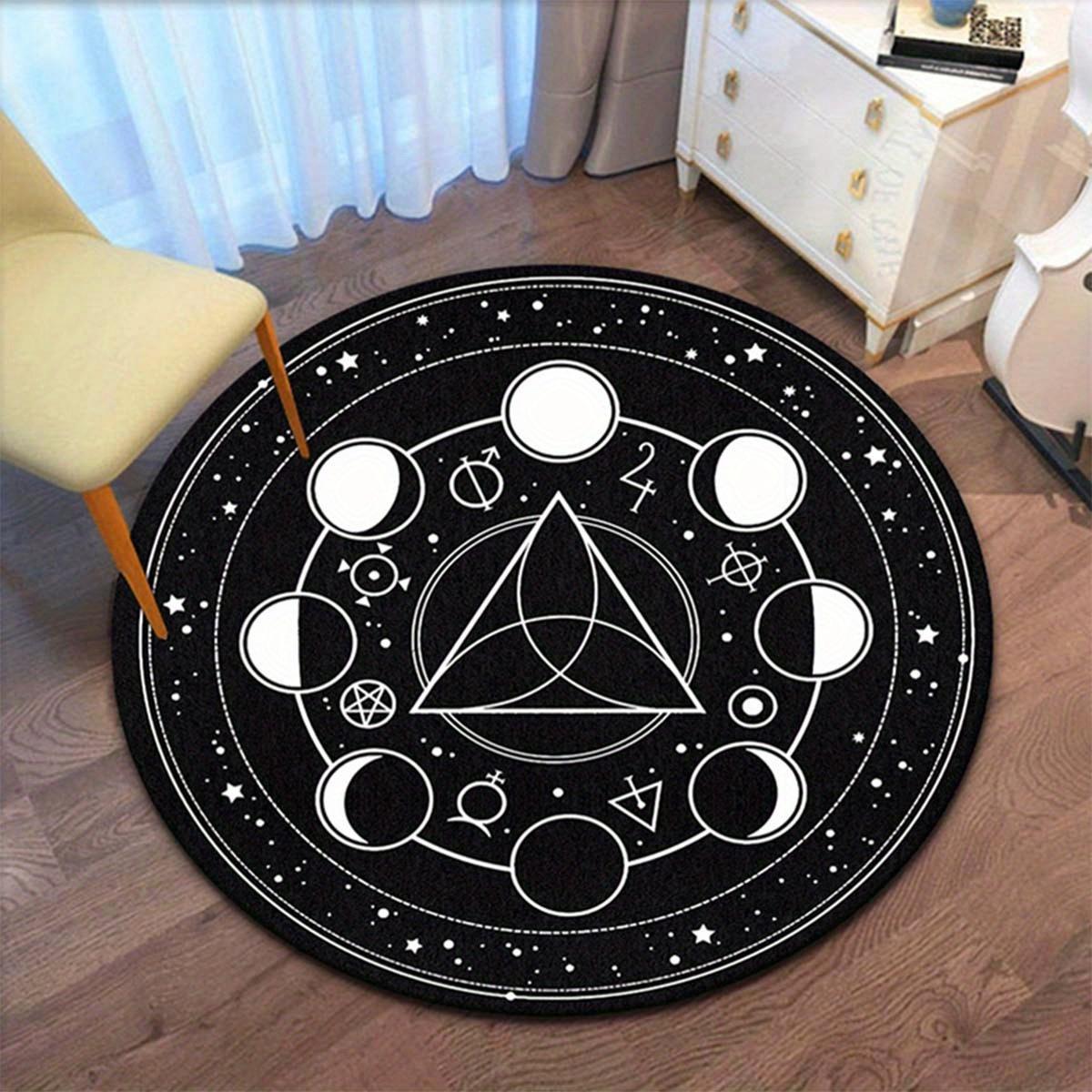 

1pc Moon Phase Divination Round Rug - Polyester Non-Slip Washable Rug for Bedroom Living Room Decoration 100x100cm