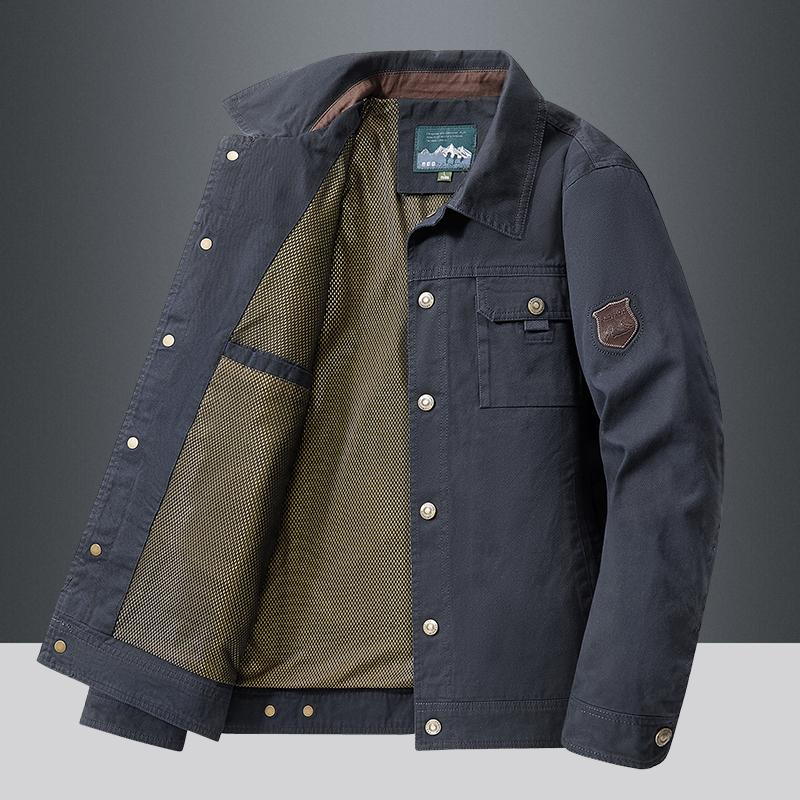 Spring and Autumn Style Lapel Jacket for Men's Outdoor Multi Pocket Workwear Top for Men's Loose Casual Jacket
