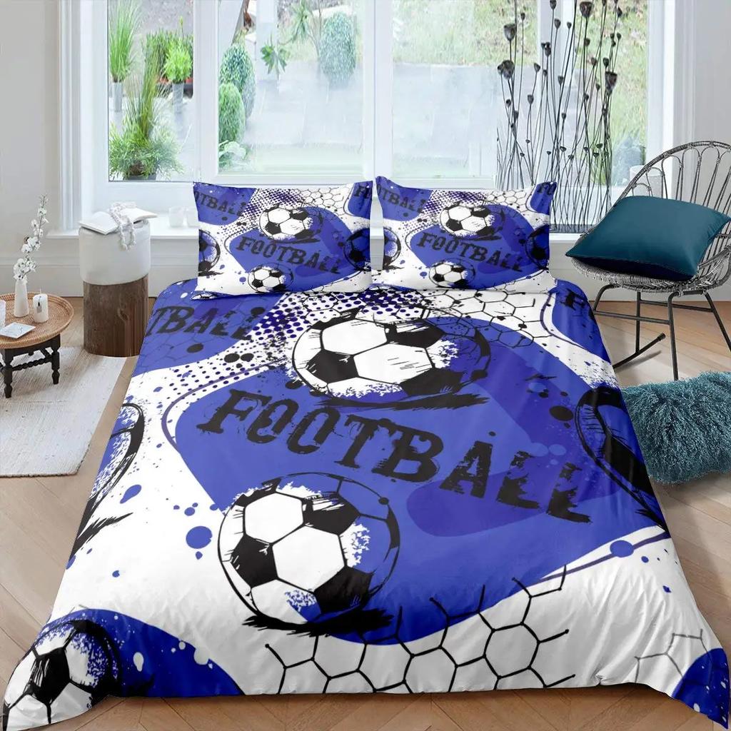 Colourful Football Soccer Duvet Cover Set King Queen Full Size Bedding Set with Pillowcases for Kids Polyester Comforter Cover