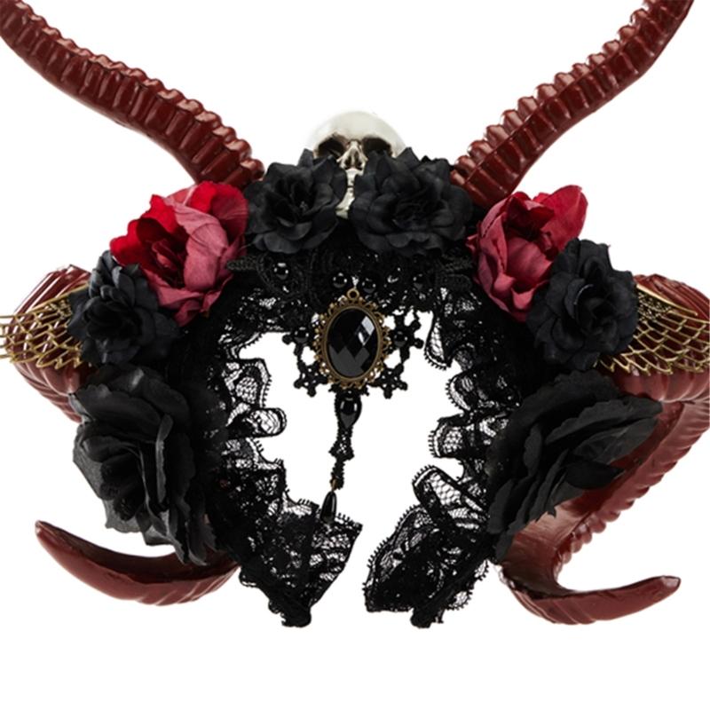 Horn Handmade Animal Gothic Headbands Dark Lace Hair Hoop for Live Shows