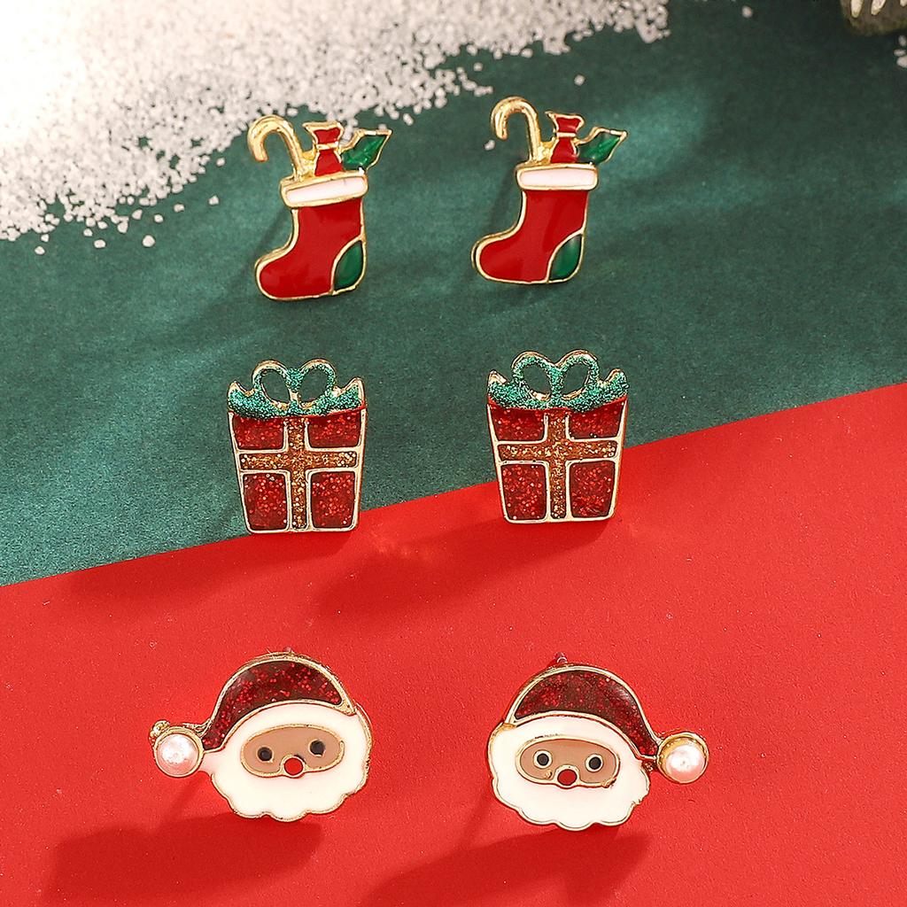 2026 new Christmas three-piece combination earrings set wholesale, creative Christmas red and green bell stud earrings