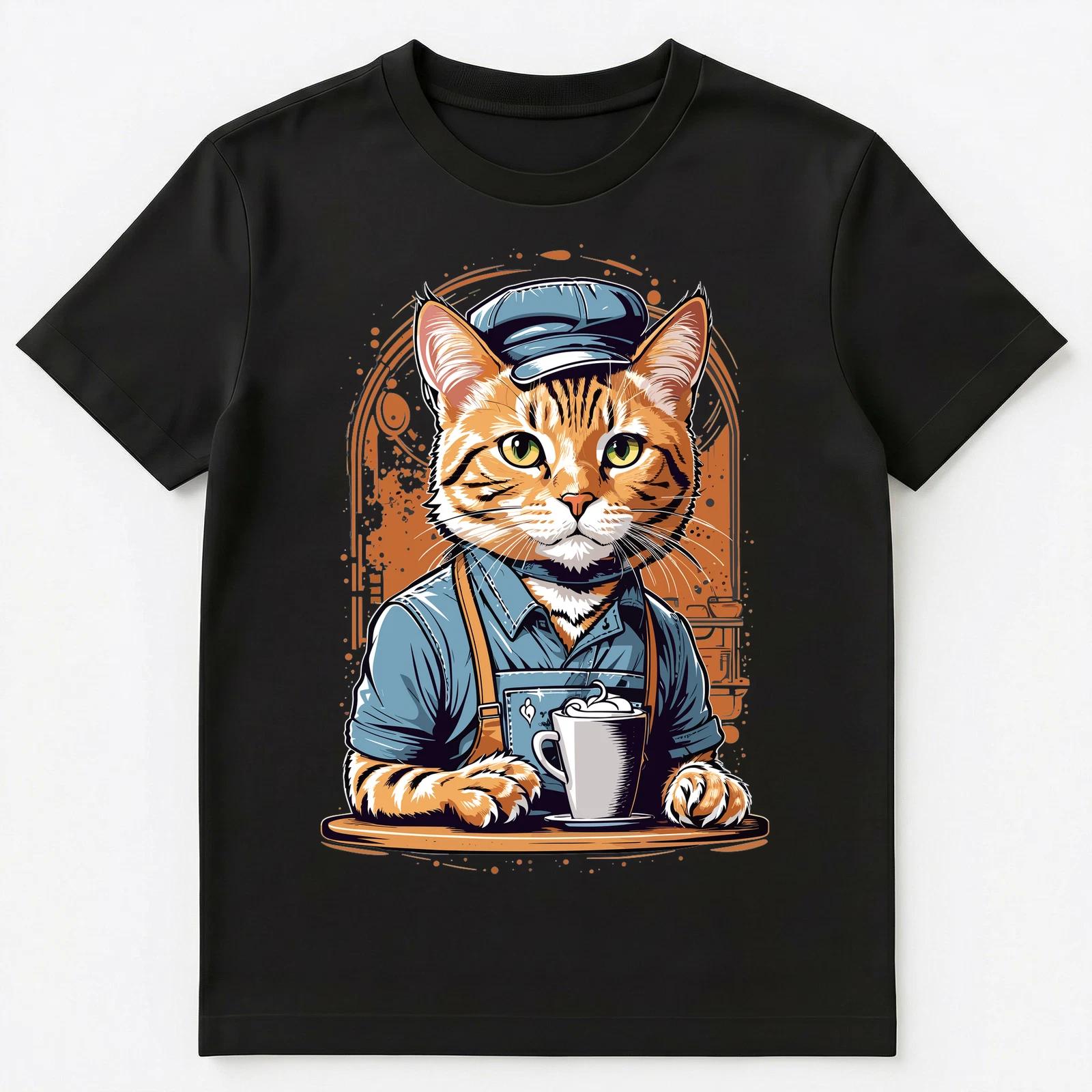 Cute Barista Cat With A Cup Of Coffee Graphic Design Unisex T-Shirt 3XL