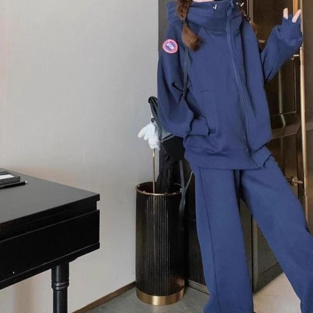 Dvoudílná sada nadměrné velikosti, korejská ležérní mikina na zip a volné kalhoty