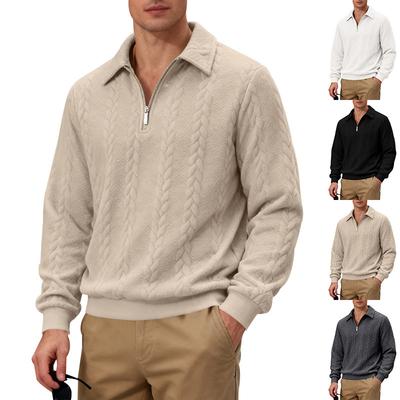Spring/Autumn Men's Heavyweight Textured Casual Commuter Polo Sweatshirt with Simple Collar and Zip Fastening