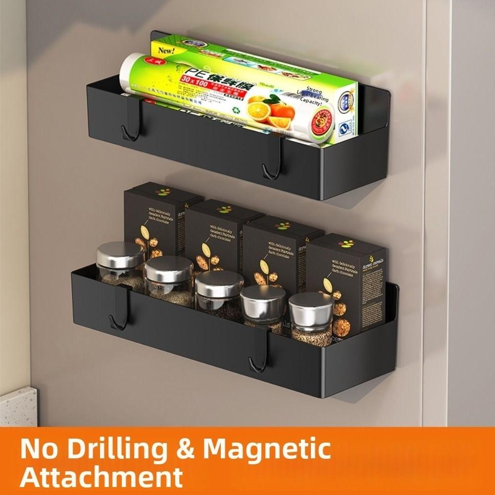 Large Capacity Magnetic Spice Rack Wall Mounted Refrigerator Side Storage Rack  Cling Film