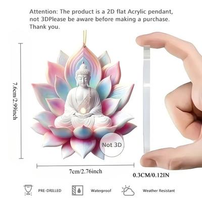 Statue de Bouddha Lotus Zen Couleur Dégradée Pendentif Bouddha et Lotus Décoration Acrylique Plate 2D Universelle Décoration Voiture/Maison