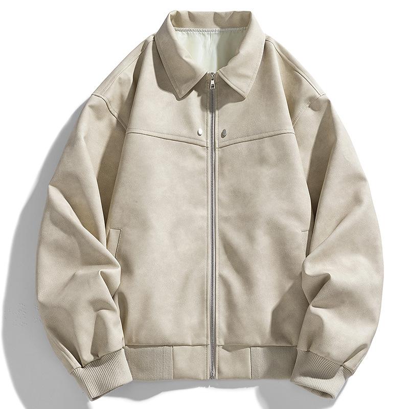 Casual Men's Jacket Spring and Autumn New PU Leather Jacket Men's Lapel Cycling Motorcycle Leather Jacket Men