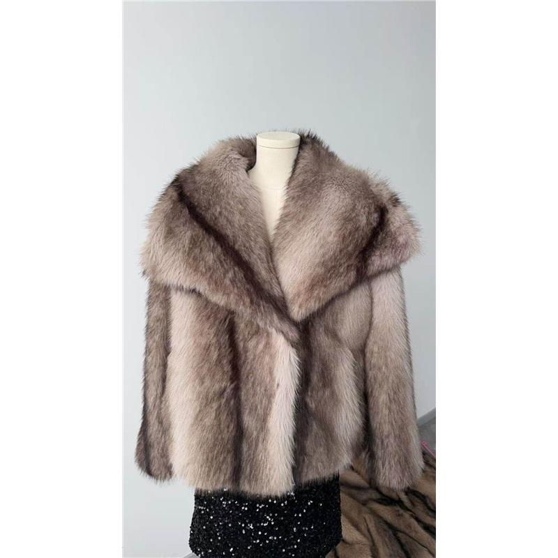 Cappotto da Donna in Eco Pelliccia di Volpe Collo Ampio Spesso Caldo Morbido Peluche Giacca Corta Larga Lusso Capo Invernale