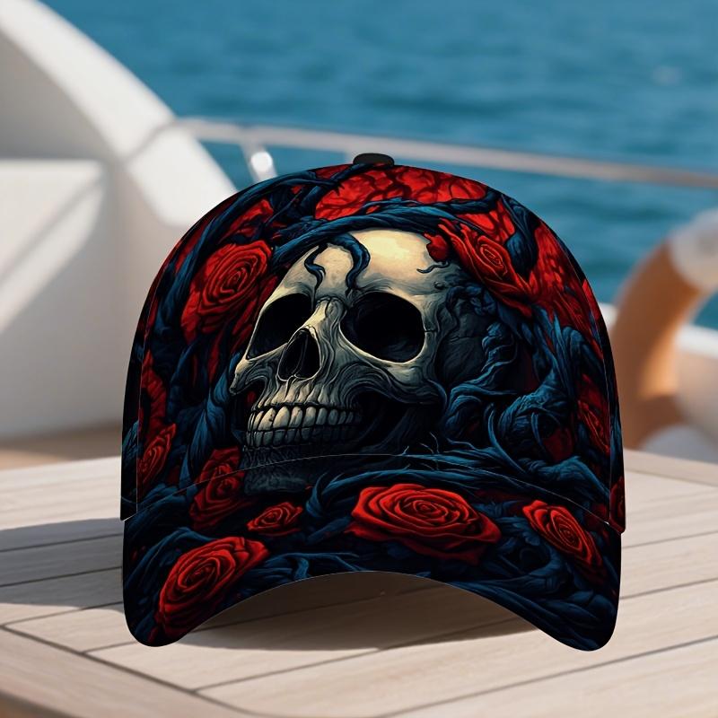 

1pc Skull and Roses Print Classic Baseball Cap Casual Adjustable Duckbill Hat Perfect for Daily Wear Lightweight Design