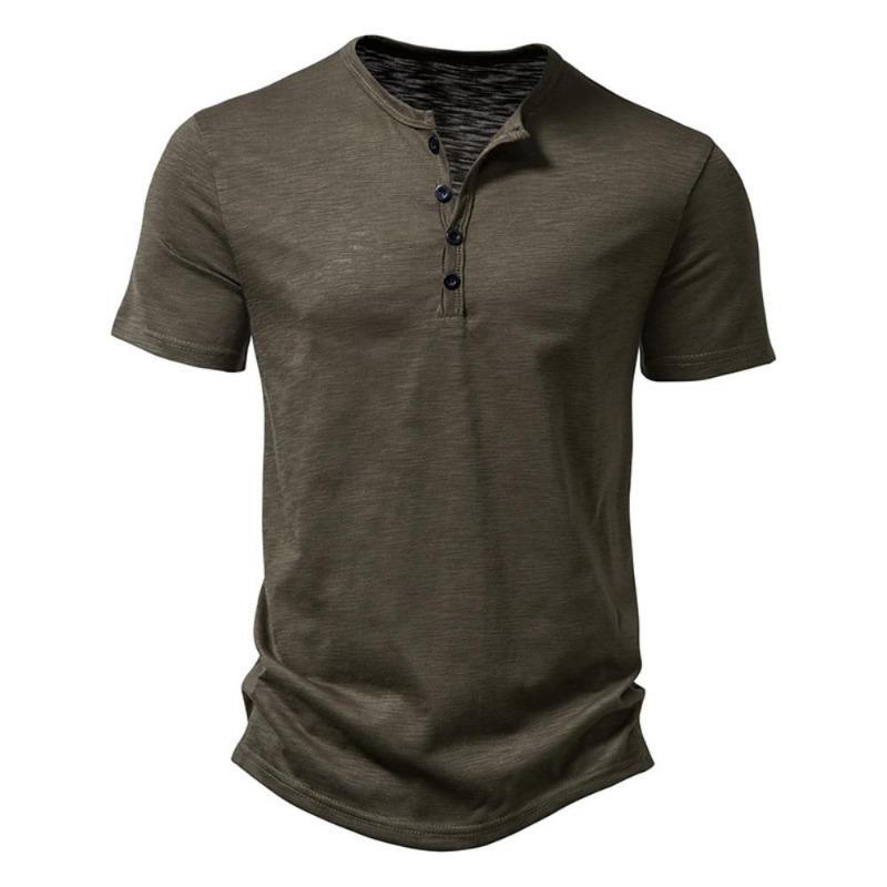 Henley Collar Summer Men Casual Solid Color Short Sleeve T Shirt for Men Polo Men Cotton Men's T Shirts