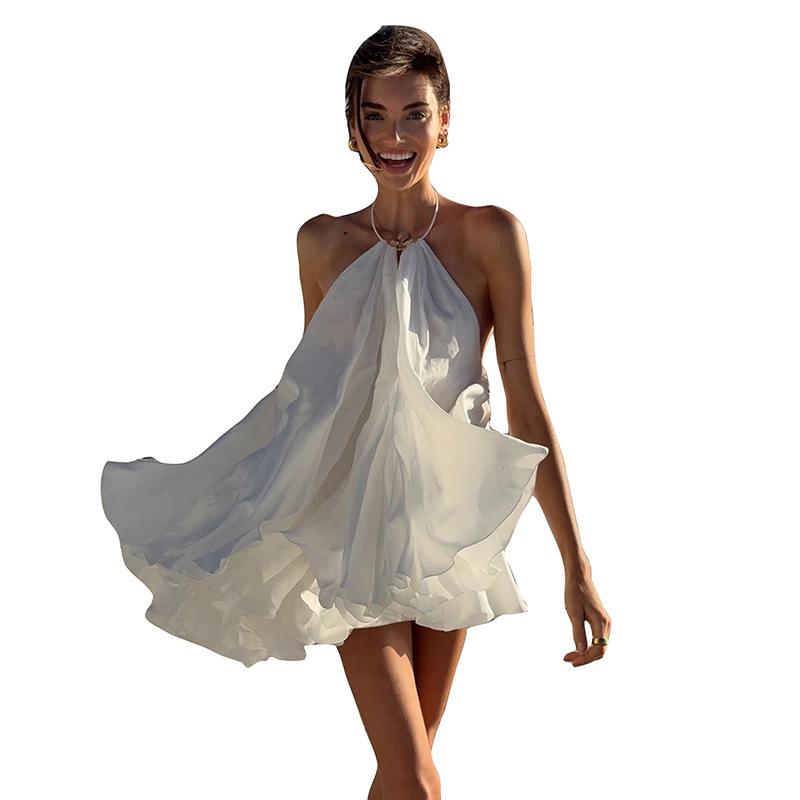 2026 European and American summer new comfortable casual elegant temperament wind pure desire irregular ruffle edge dress