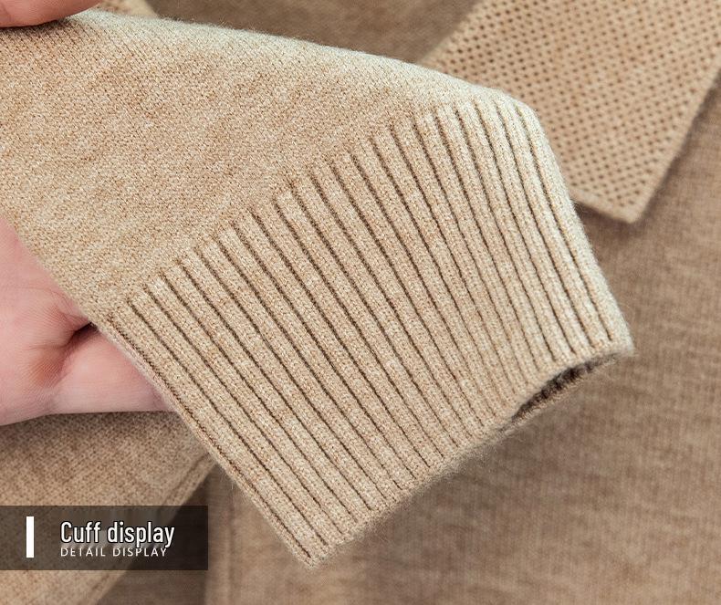 Men's Lapel Solid Color Warm Knit Sweater - Thickened Wool, Cashmere Feel, 2025 Autumn/Winter Collection