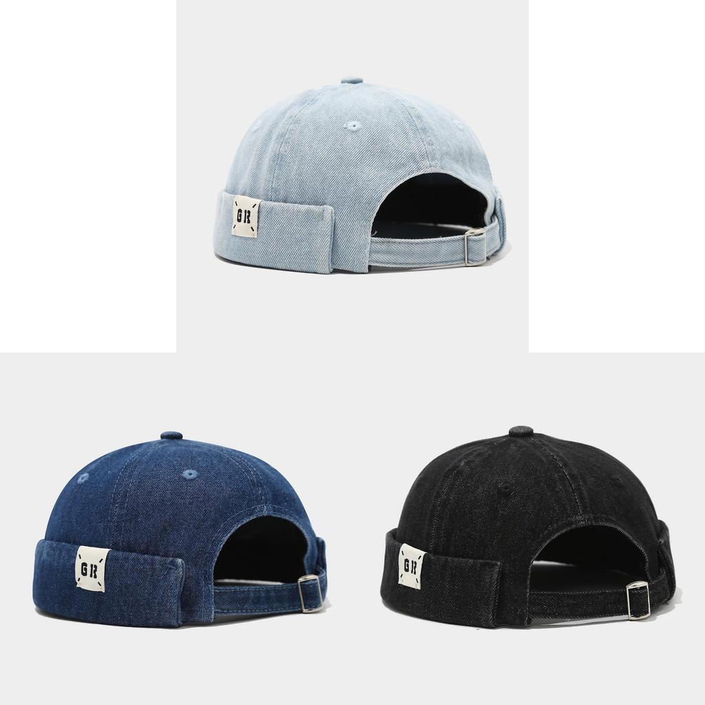 Denim Cap For Men Women Summer Adjustable Breathable Billless Hat With Letter Embroidery