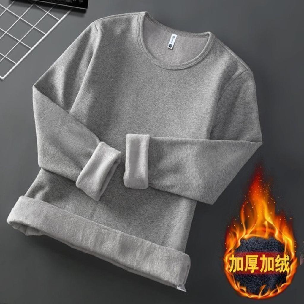 Jesienno-zimowy męski gruby i nieodwrócony aksamitny ciepły T-shirt z długim rękawem i okrągłym dekoltem koszulka bazowa i T-shirt z długim rękawem
