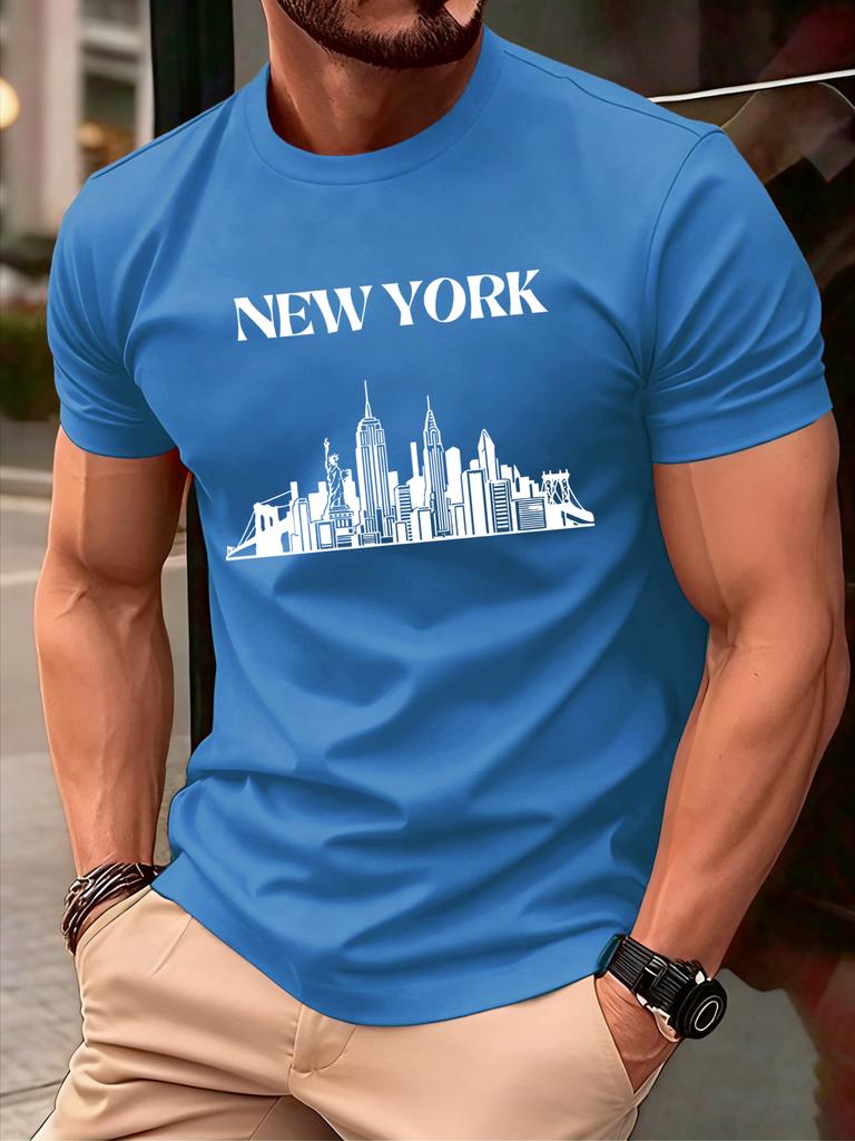 New York City Silhouette Men T Shirts Casual Hip Hop Tops Multicolor Cotton TShirt Summer Loose Male Crewneck Short Sleeve