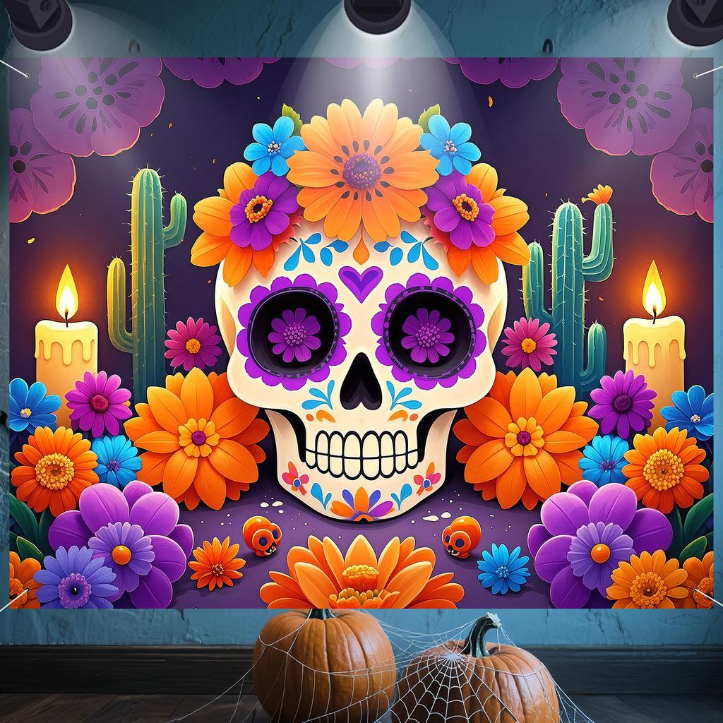 1 piece, made of polyester, with a Mexican Day of the Dead theme background fabric, for family gatherings decoration