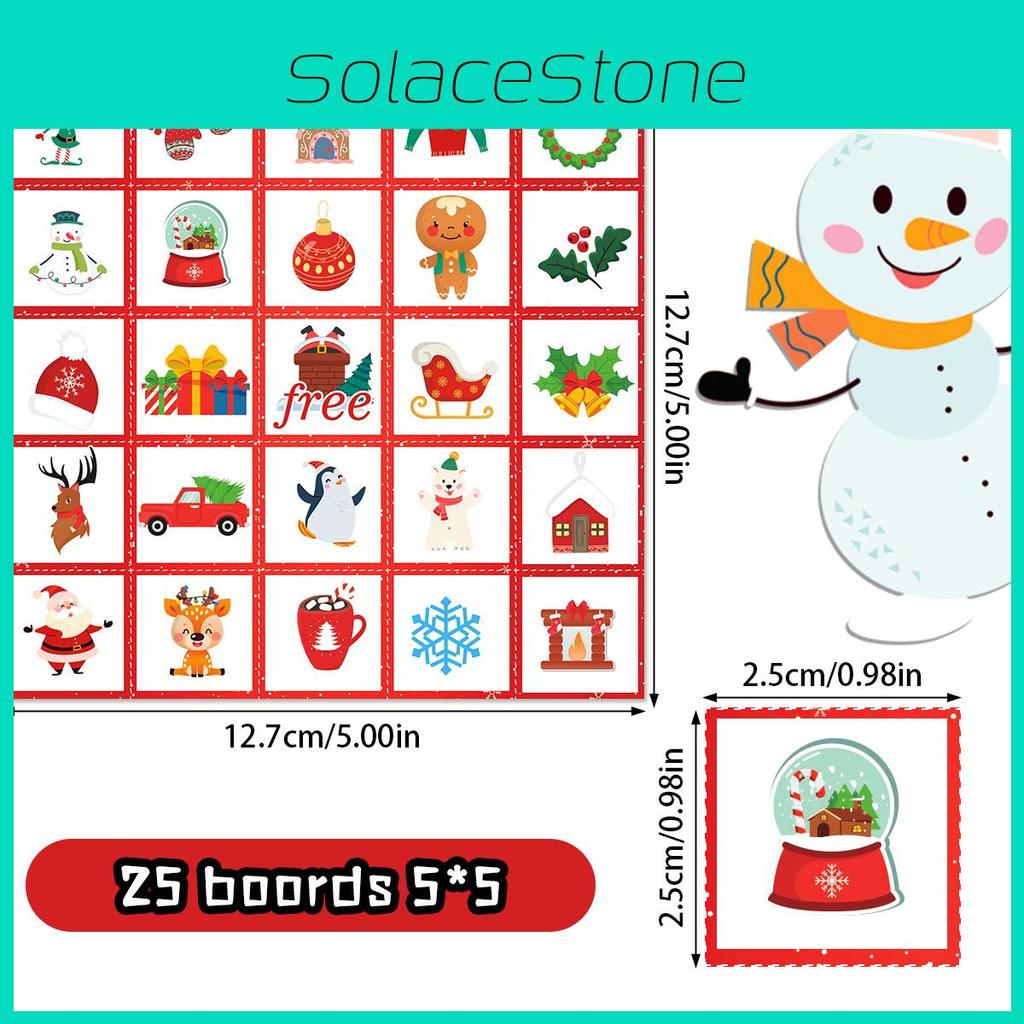 Christmas Bingo Theme Game Santa Snowman Paper Cards Set Family Holiday Play Fun