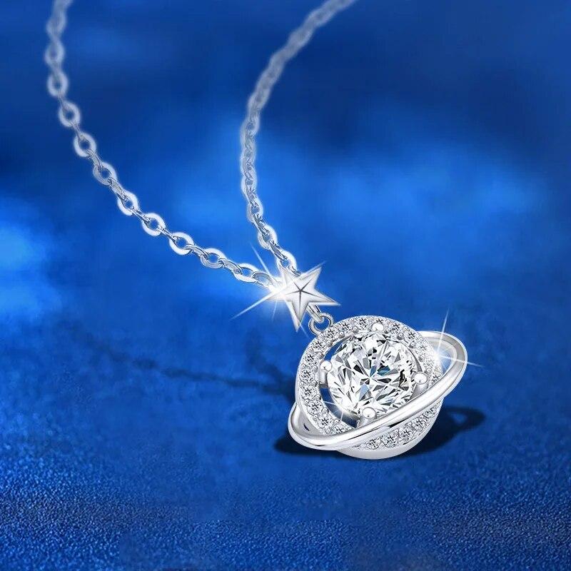 Colier cu pandantiv moissanit de culoare D de 1 carat, 100% argint S925, bijuterii cu farmec cu stea Moissanite Trece testul de diamant GRA