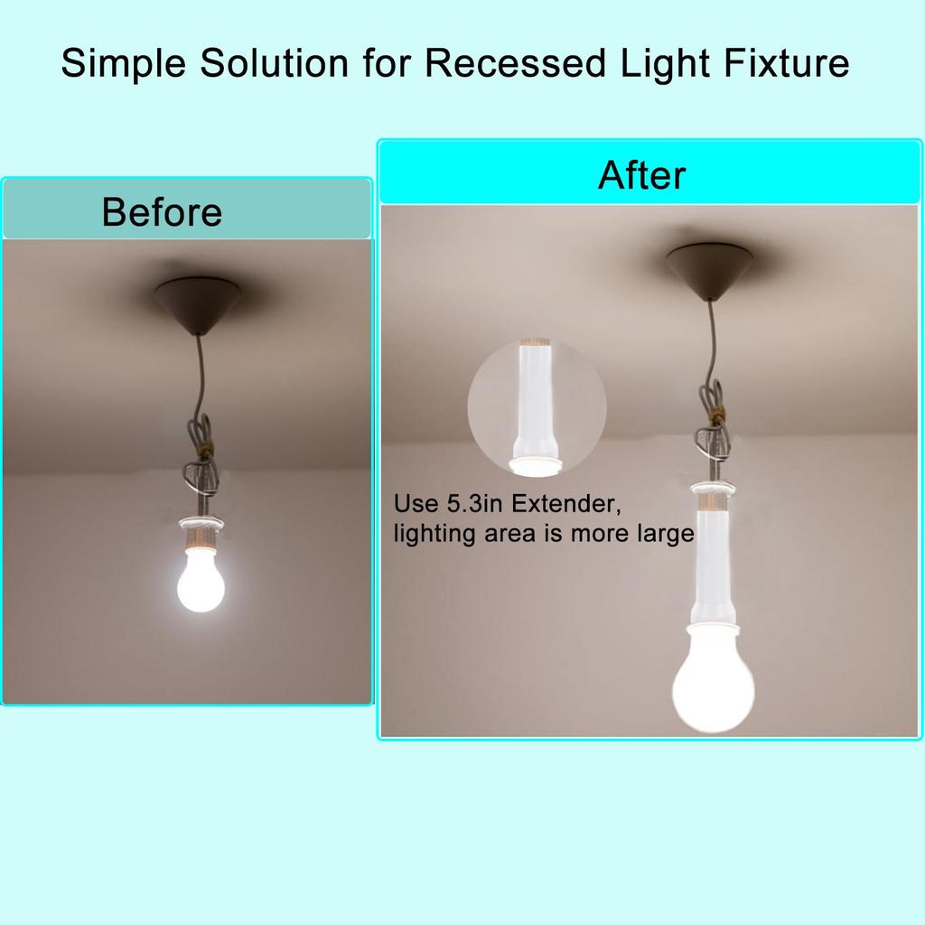 Light Socket Extender, E26/E27 Light Bulb Socket Extender Standard Medium Base, 5.31 inch LED Light Bulb Extension Socket Adapter for Screw in