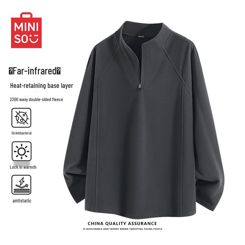 MINISO Men s Half-Zip Fleece Lined Thermal Long-Sleeve T-Shirt M
