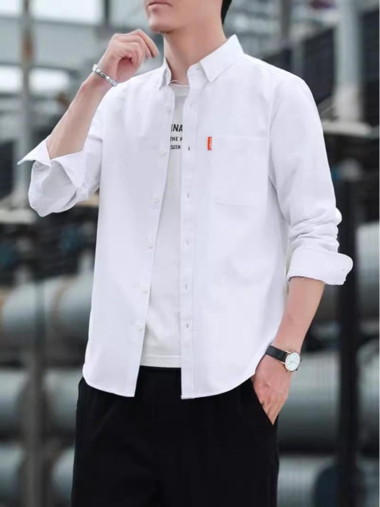 Men's Summer Loose Fit Cotton Oxford Short Sleeve Casual Shirt