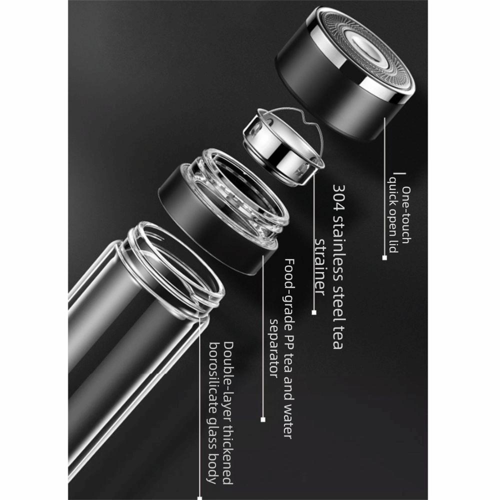 Borosilikatglas Te Vattenkopp Dubbel Anti-skållning Infuser Tumlare Drickflaska Vandring