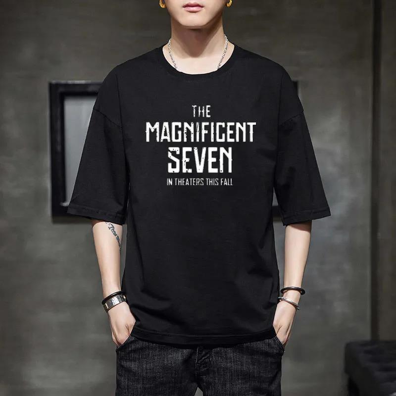 

Футболка для мужчин, корейские модные футболки с монограммой, летняя тонкая рубашка с круглым вырезом и короткими рукавами, мягкий повседневный свободный пуловер для молодежи M чёрный