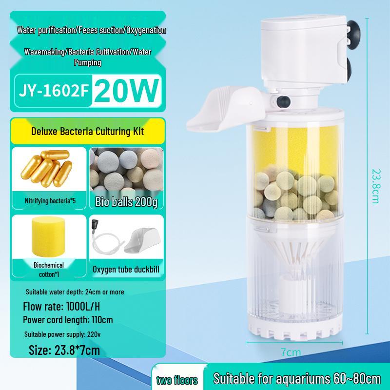 Silent All-in-One Fish Tank Filter with Built-in Oxygenation and Water Circulation