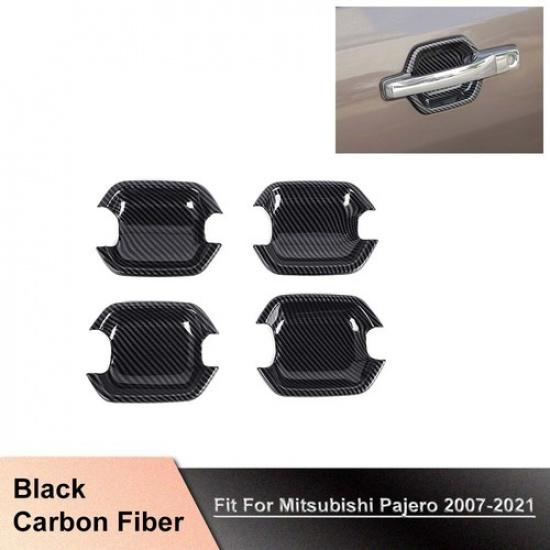 For Mitsubishi Montero Pajero 2007-21 Door Handle Bowl Cover Trim Carbon Fiber