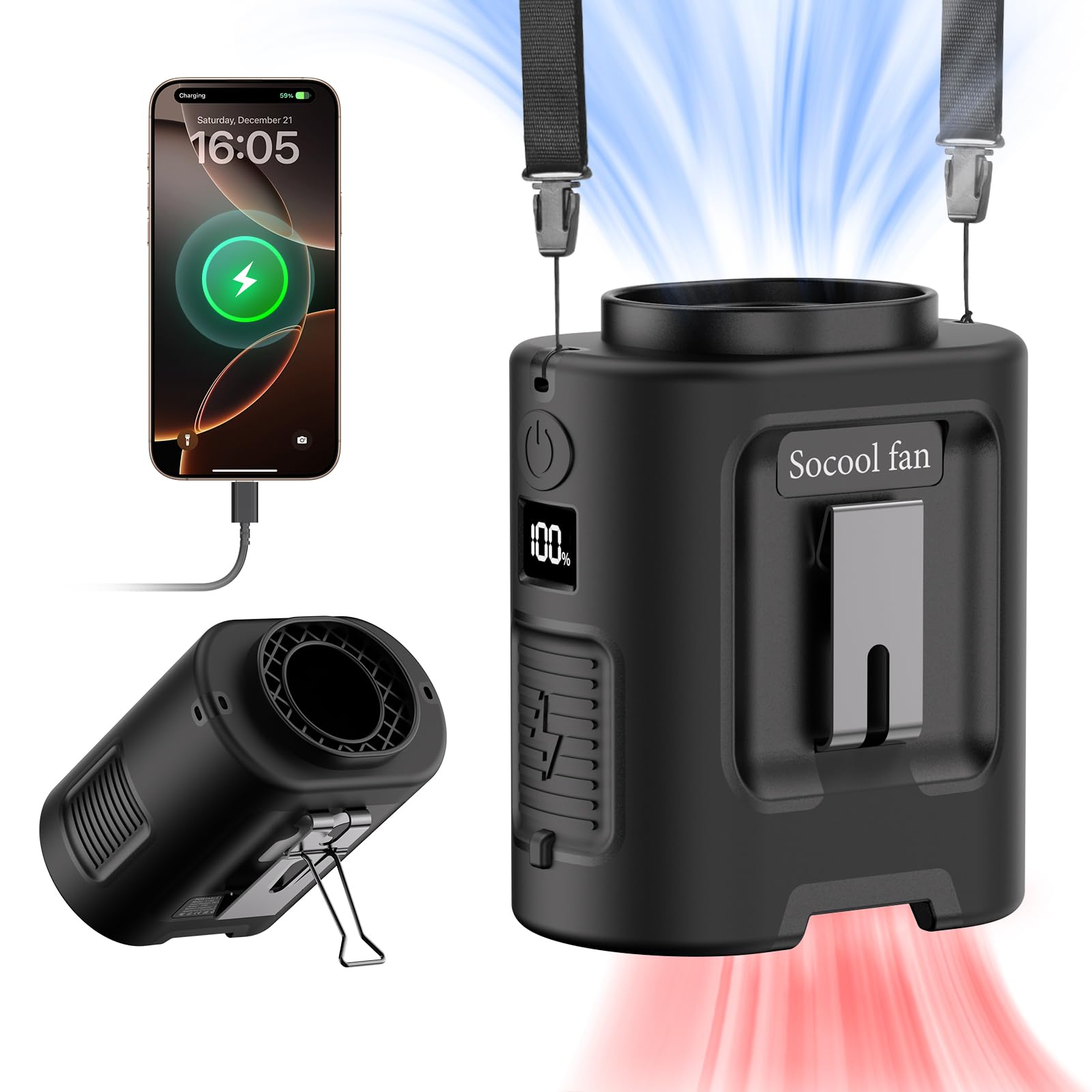 

Socool Portable Belt Super Strong Function Up to 25 Hours of Continuous LED Battery Level Display Japanese Instruction Manual Ideal for Warehouse чорний