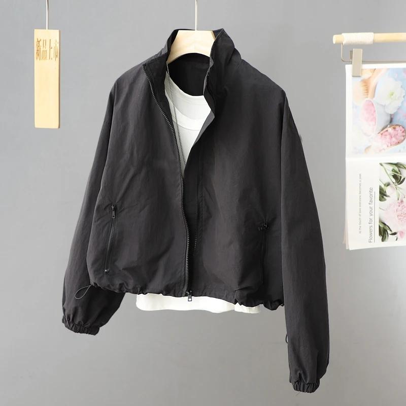 Frühling Sommer Dünne Strickjacke Jacke Damenjacken Reißverschluss Langarm Einfach Uni Hoher Kragen Damenmantel Oberteile
