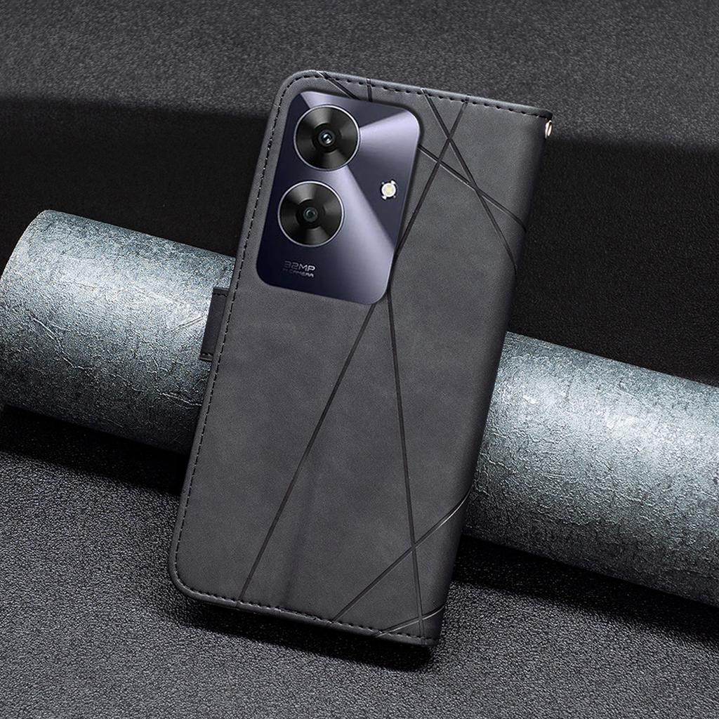 BINFEN COLOR For Realme Note 60/C61 4G Phone Cases Wallet Stand Geometry Imprinted Leather Cover