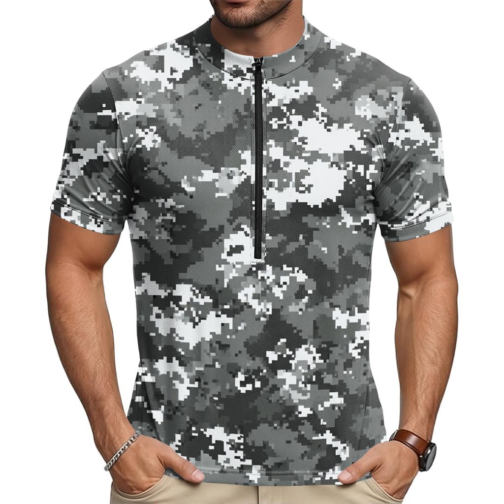 Men's Short Sleeve Cycling Round Neck Print with Zipper Breathable Quick Dry Fabric