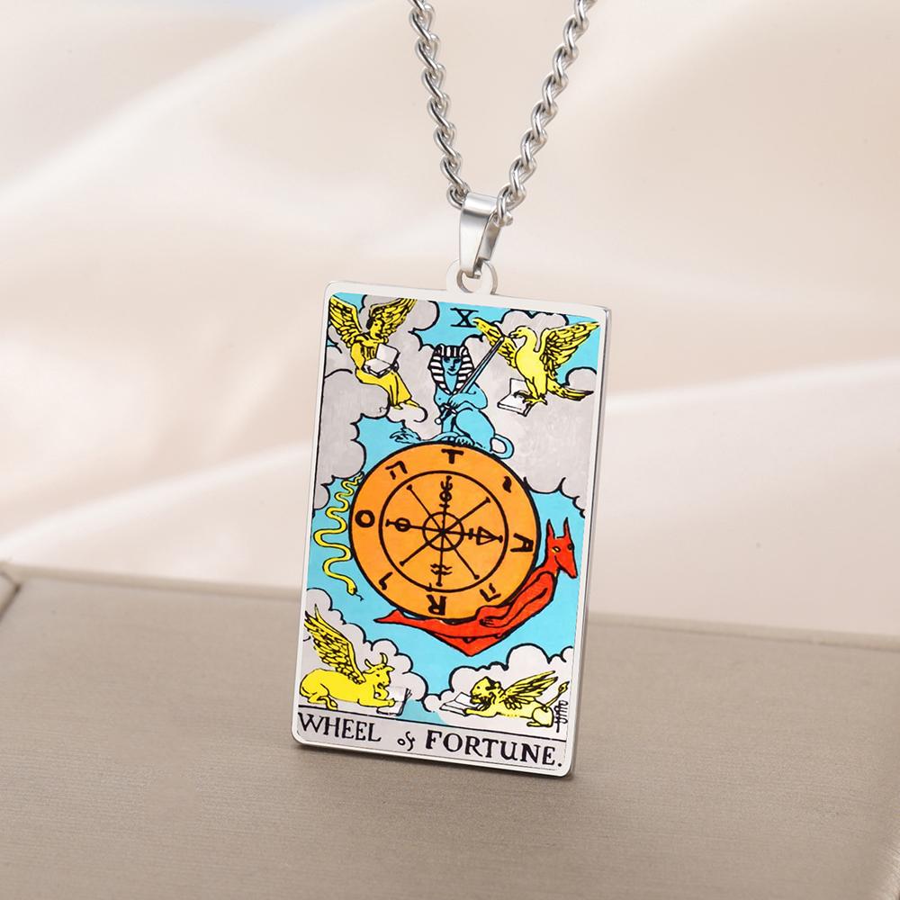 Dawapara 22 Styles Tarot Card Good Luck Amulet Necklace Sun Moon UV Colorful Pendant Stainless Steel Spiritual Jewelry