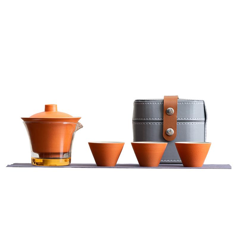 Glass travel tea set Kuaike cup small set portable outdoor kung fu tea set business gift