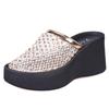 Full diamond high-heeled fashion cool slippers women's 2025 summer new wear casual thick-bottomed wedge one-word slippers