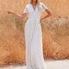 Damen Sheer Tüll Tiefes V-Ausschnitt Langes Hochzeitskleid, Lässiges Abendparty Brautkleid für Herbst Winter